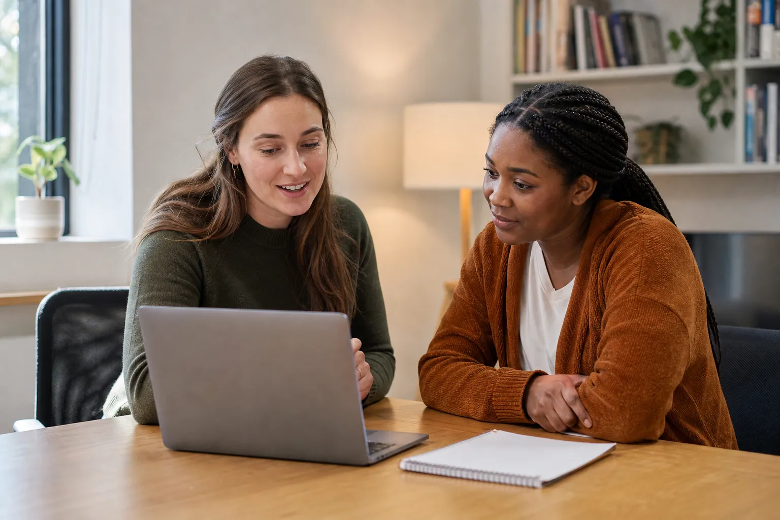 One-on-one consultation at a desk with a laptop